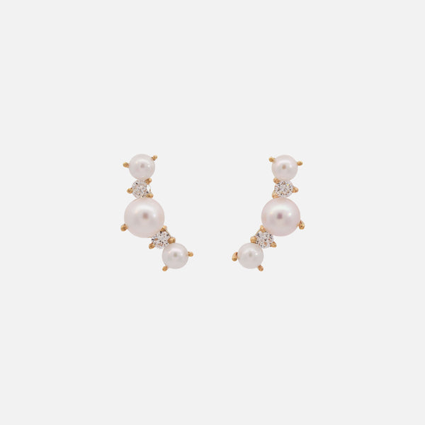 Aretes Drift Oro Amarillo 18K Perlas y Diamantes.