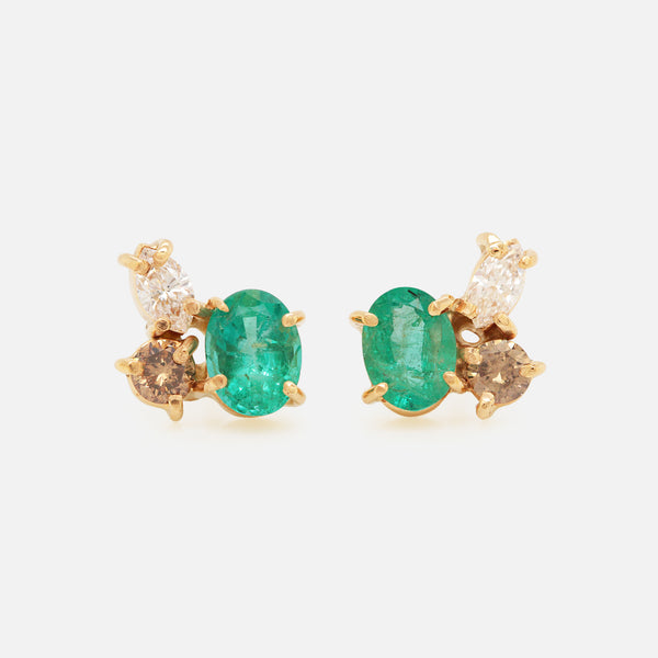 Aretes Galaxy Emerald Oro Amarillo 14K con Esmeraldas y Diamantes.