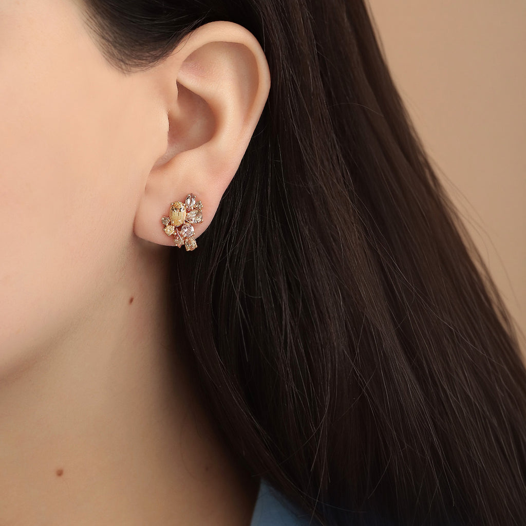 Aretes Galaxy Sunset Oro Amarillo 14K con Zafiros, Topacios Imperial y Diamantes.