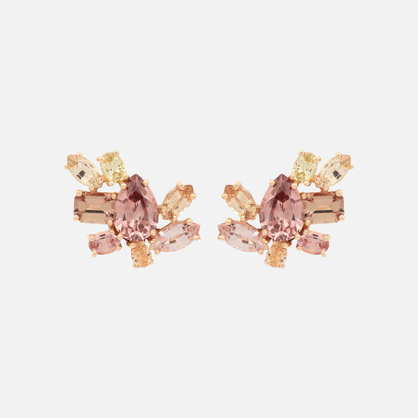 Aretes Galaxy Peach Oro Amarillo 14K con Zircones, Zafiros y Diamantes.