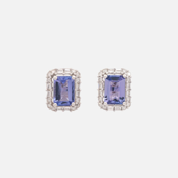 Aretes Gardenia Oro Blanco 18K con Tanzanitas y Diamantes.