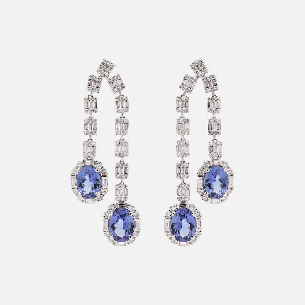 Aretes Gardenia Oro Blanco 18K con Tanzanita y Diamantes.
