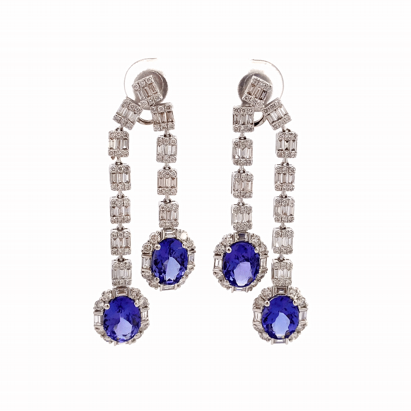 Aretes Gardenia Oro Blanco 18K con Tanzanita y Diamantes.