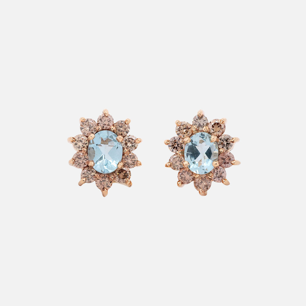 Aretes Imperial Oro Amarillo 14K con Diamantes y Aquamarina.