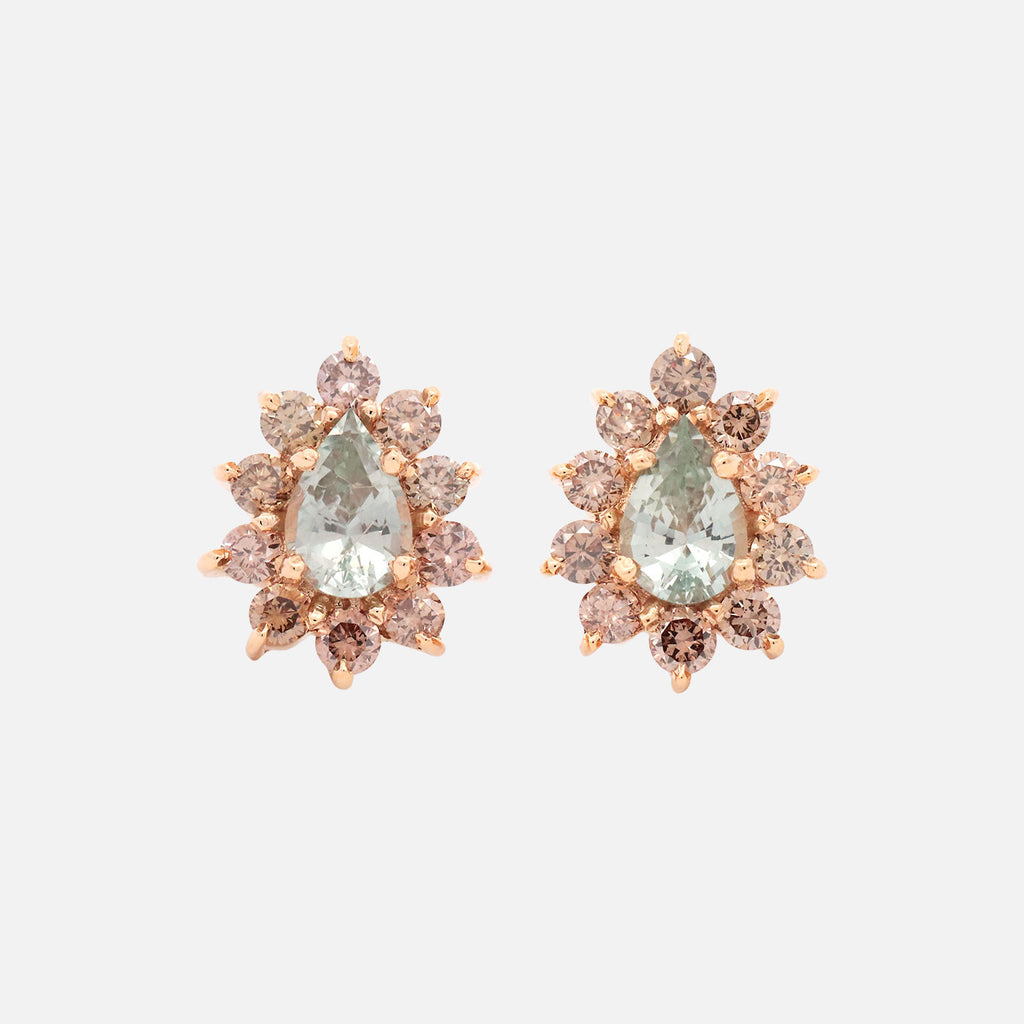Aretes Imperial Oro Amarillo 14K con Zafiro Menta Gota y Diamantes.