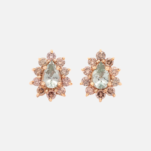 Aretes Imperial Oro Amarillo 14K con Zafiro Menta Gota y Diamantes.