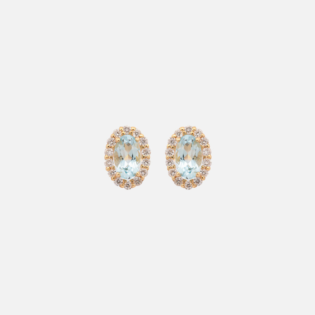 Aretes Luxe Oro Amarillo 18K con Diamantes y Aquamarinas.