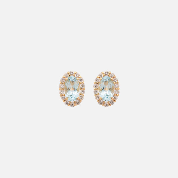 Aretes Luxe Oro Amarillo 18K con Diamantes y Aquamarinas.