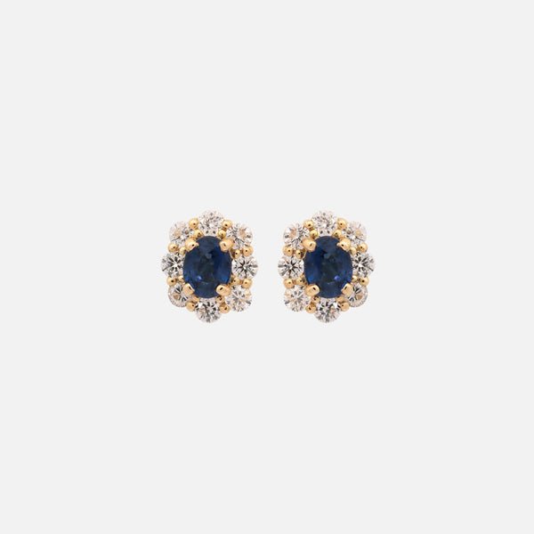Aretes Imperio mini Oro Amarillo 18K con Diamantes y Zafiros.