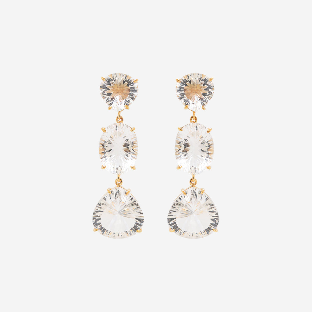 Aretes Ivory Plata .925 con Chapa de Oro de 14K con Cuarzos Cristal.