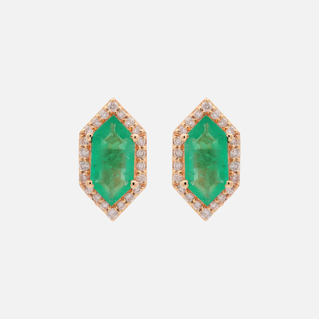 Aretes Luxe  Esmeralda Hexagon Oro Amarillo 18K con Esmeraldas y Diamantes.