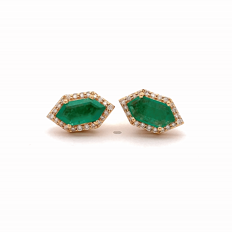 Aretes Luxe  Esmeralda Hexagon Oro Amarillo 18K con Esmeraldas y Diamantes.