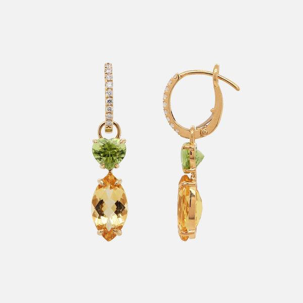 Arracadas Rainforest Oro Amarillo 18K con Diamantes, Peridotos y Beriles Amarillos.