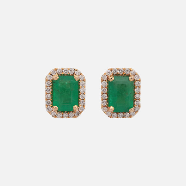 Aretes Royal Oro Amarillo 14K con Esmeraldas de Zambia y Diamantes.