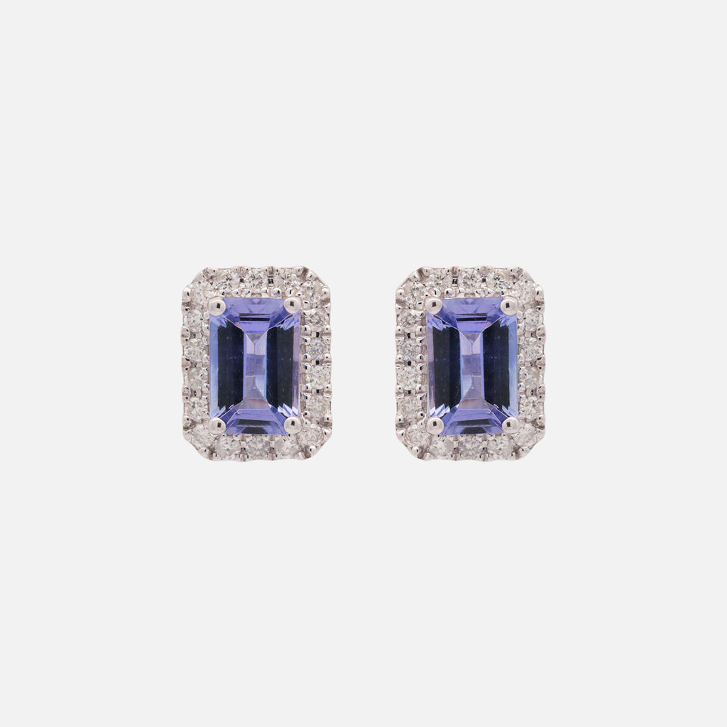 Aretes Royal Oro Blanco 18K con Tanzanitas y Diamantes.