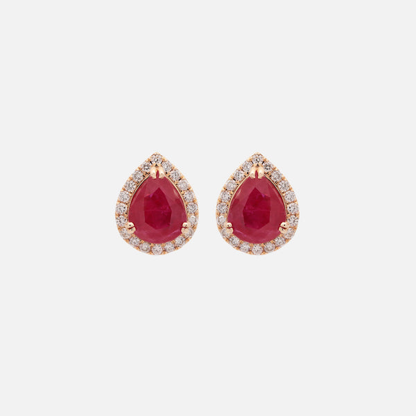 Aretes Luxe Oro Amarillo 14K con Rubíes y Diamantes.