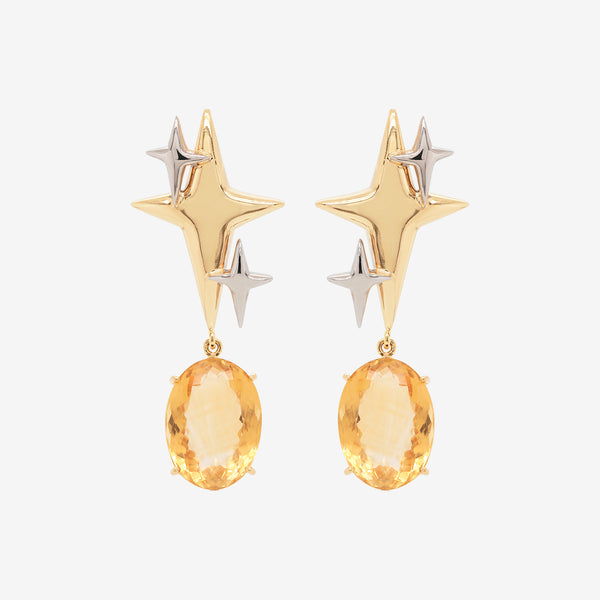 Aretes Spark Plata .925 con Chapa de Oro de 14K y Citrinos.