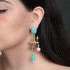 Aretes Spark Lagoon Plata .925 con Chapa de Oro 14K, con Turquesas y Perlas.