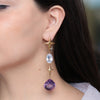 Aretes Spark Lavender Plata .925 con Chapa de Oro 14K, con Amatistas y Cuarzos Lavanda.