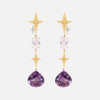 Aretes Spark Lavender Plata .925 con Chapa de Oro 14K, con Amatistas y Cuarzos Lavanda.