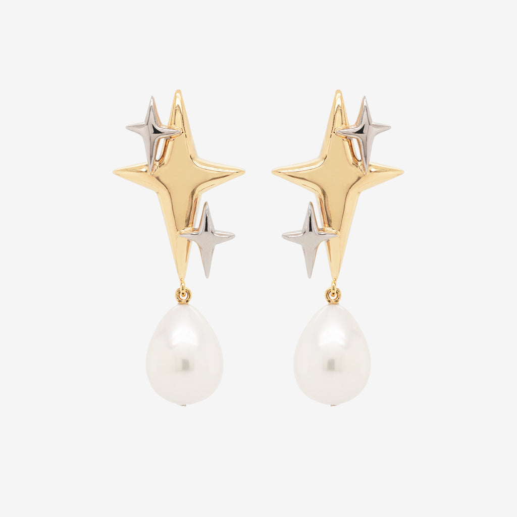 Aretes Spark Plata .925 con Chapa de Oro de 14K con Perlas.