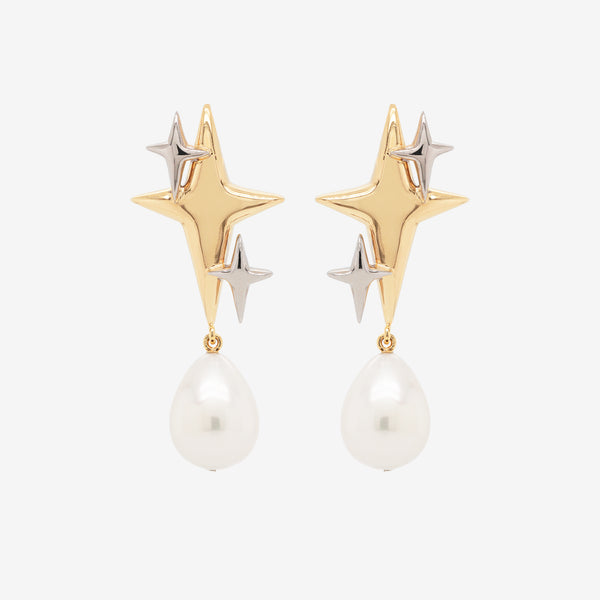 Aretes Spark Plata .925 con Chapa de Oro de 14K con Perlas.