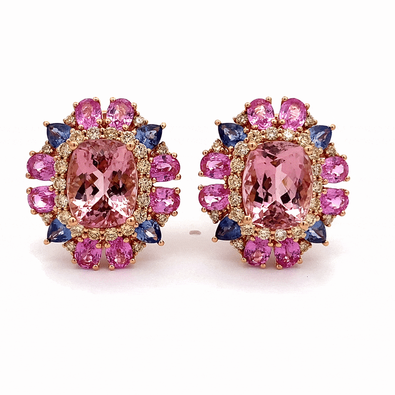 Aretes Armida Pink Oro Amarillo 18K Zafiros, Turmalinas y Diamantes.