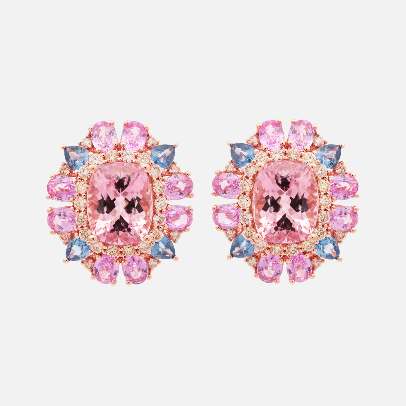 Aretes Armida Pink Oro Amarillo 18K Zafiros, Turmalinas y Diamantes.