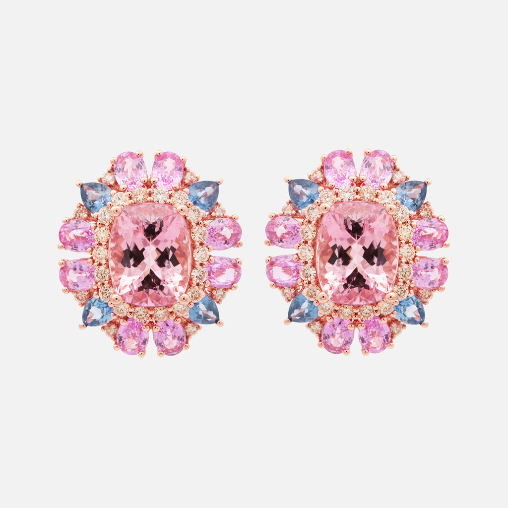 Aretes Armida Pink Oro Amarillo 18K Zafiros, Turmalinas y Diamantes.