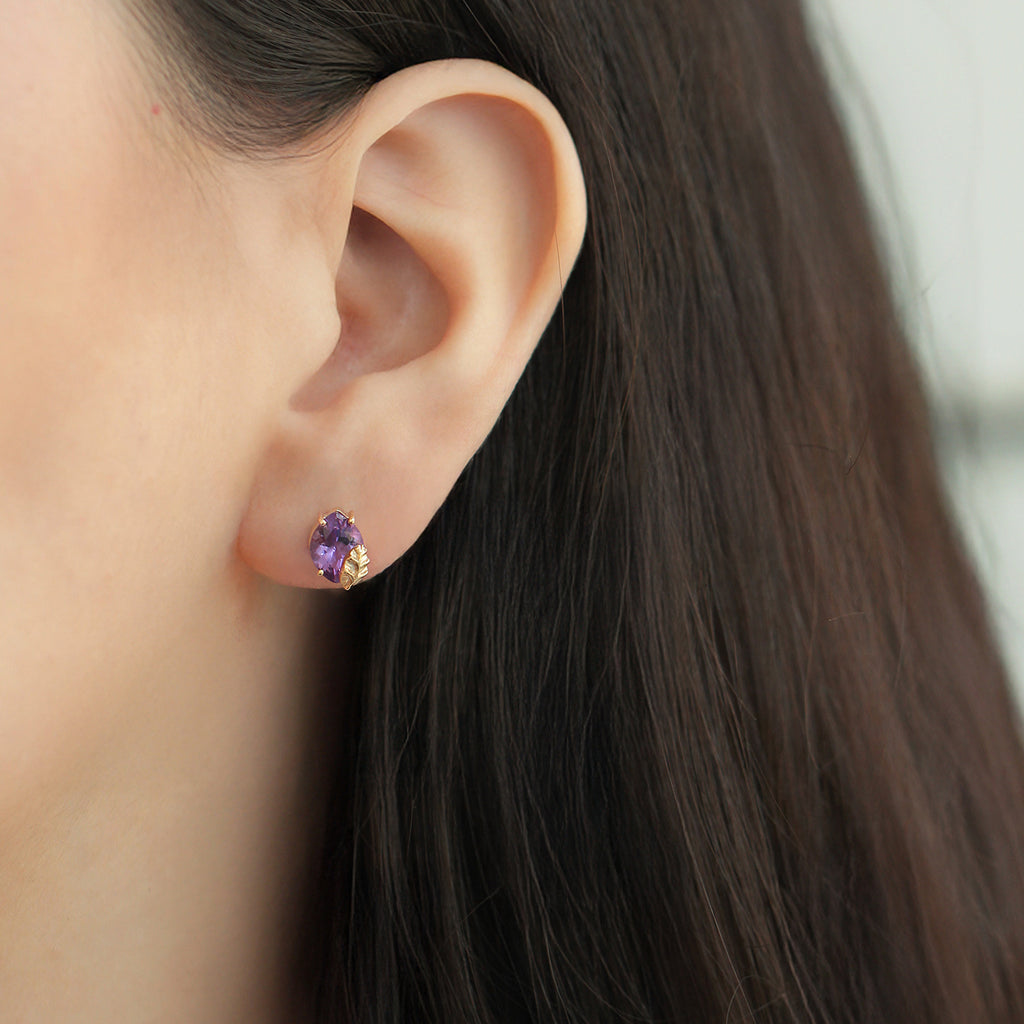 Aretes Botanical Oro Amarillo 14K con Piedras Naturales.