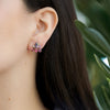 Aretes Botanical Tulip Pink Oro Amarillo 14K con Espinelas, Zafiros, Turmalinas, Granates y Diamantes Champagne.