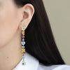 Aretes Candyland Oro Amarillo 18K con Berilos, Prasiolitas, Topacios, Tanzanitas, Zafiros y Perlas.