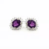 Aretes Charlotte Oro Blanco 14K con Amatistas y Diamantes.