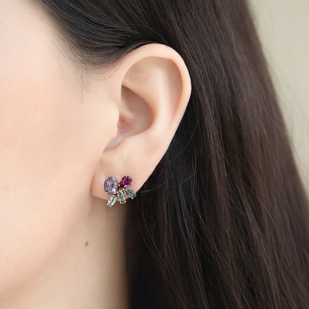 Aretes Galaxy Amazonia Oro Amarillo 14K con Ópalos, Turmalinas, Granates y Zafiros.