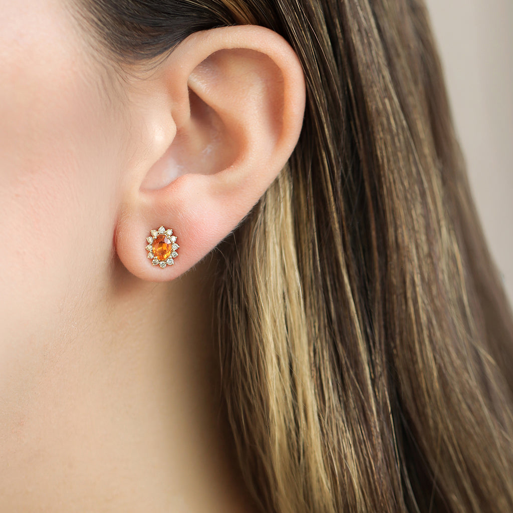 Aretes Imperio Mini Oro Amarillo 18K con Zafiro Naranja.