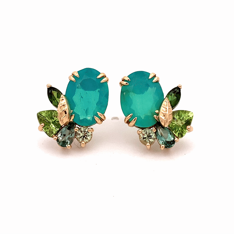 Aretes Botanical Lily Green Ópalos Australianos, Turmalinas, Peridotos, Zafiros y Diamantes-1