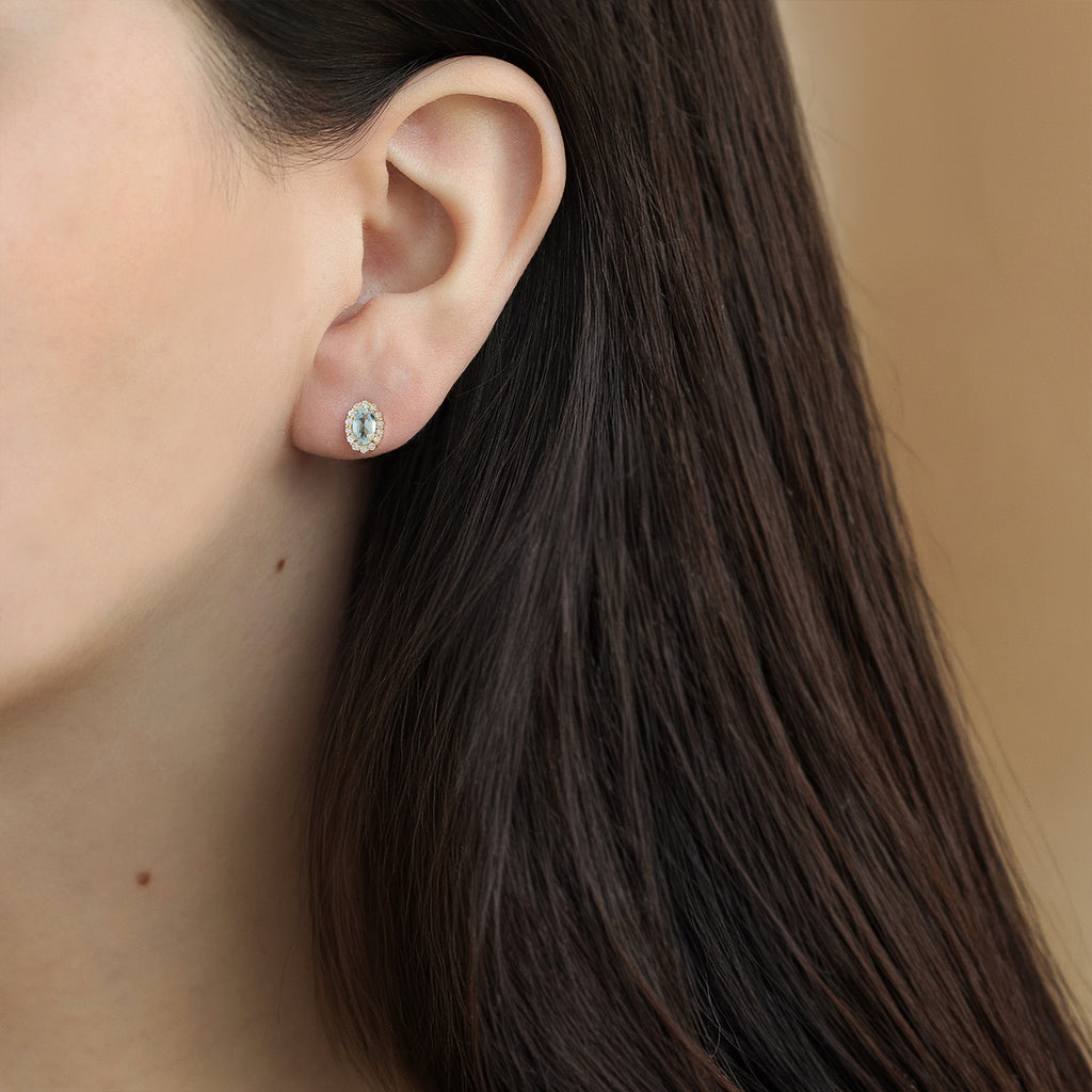 Aretes Luxe Oro Amarillo 18K con Diamantes y Aquamarinas.