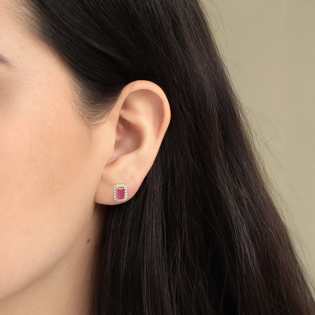 Aretes Royal Oro Amarillo 18K con Rubíes y Diamantes.
