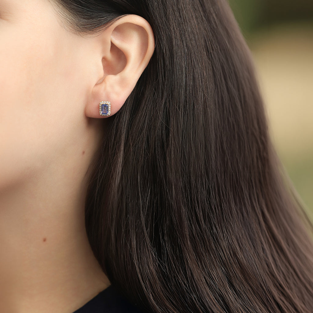 Aretes Royal Oro Amarillo 18K con Tanzanitas y Diamantes.