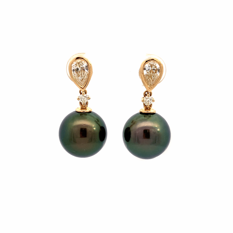 Aretes Satin Oro Amarillo 18K con Perlas Tahitianas y Diamantes.