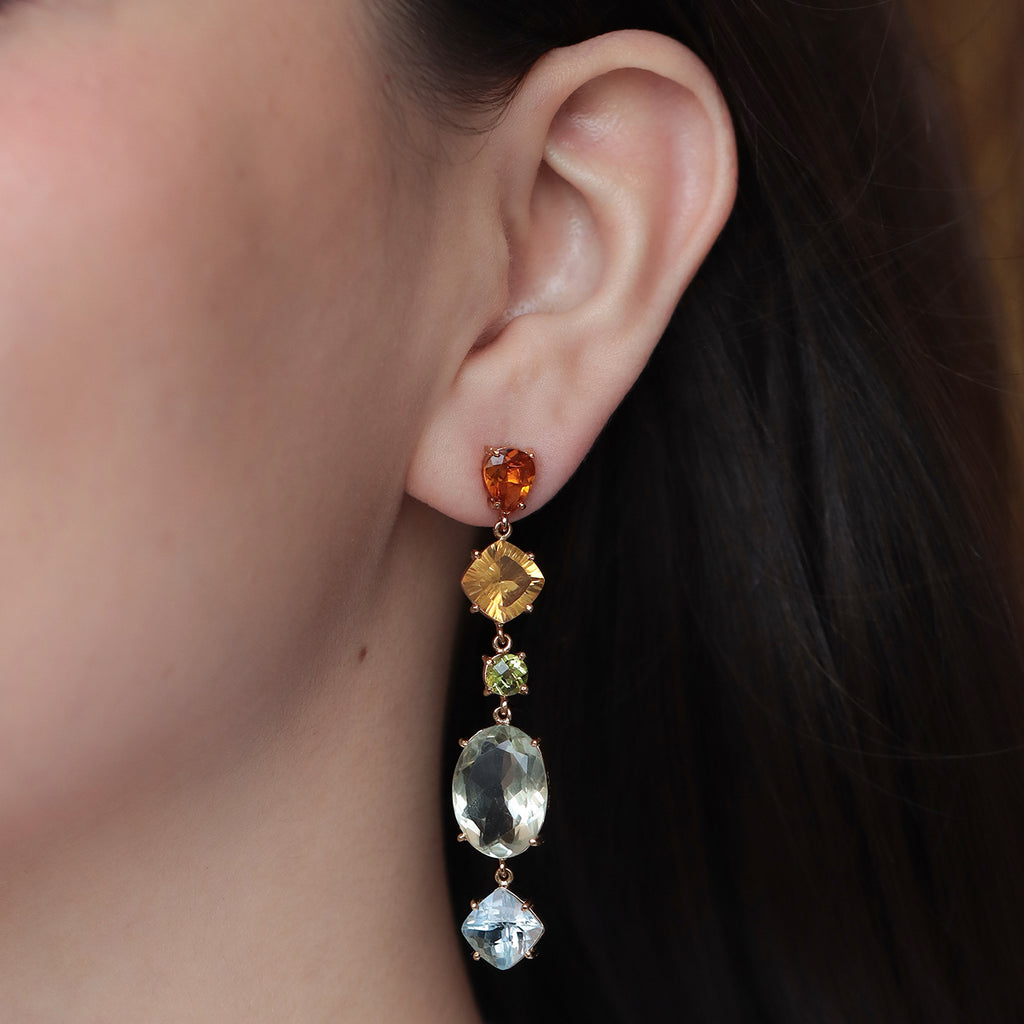 Aretes Spice Plata .925 con Citrinos, Peridotos, Prasiolitas y Topacios.