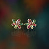 Aretes Botanical Tulip Watermelon Oro Amarillo 14K con Granates Malaya y Turmalinas.