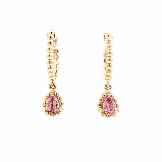 Arracadas Elysa Oro Amarillo 14K con Granates Malaya Gota.