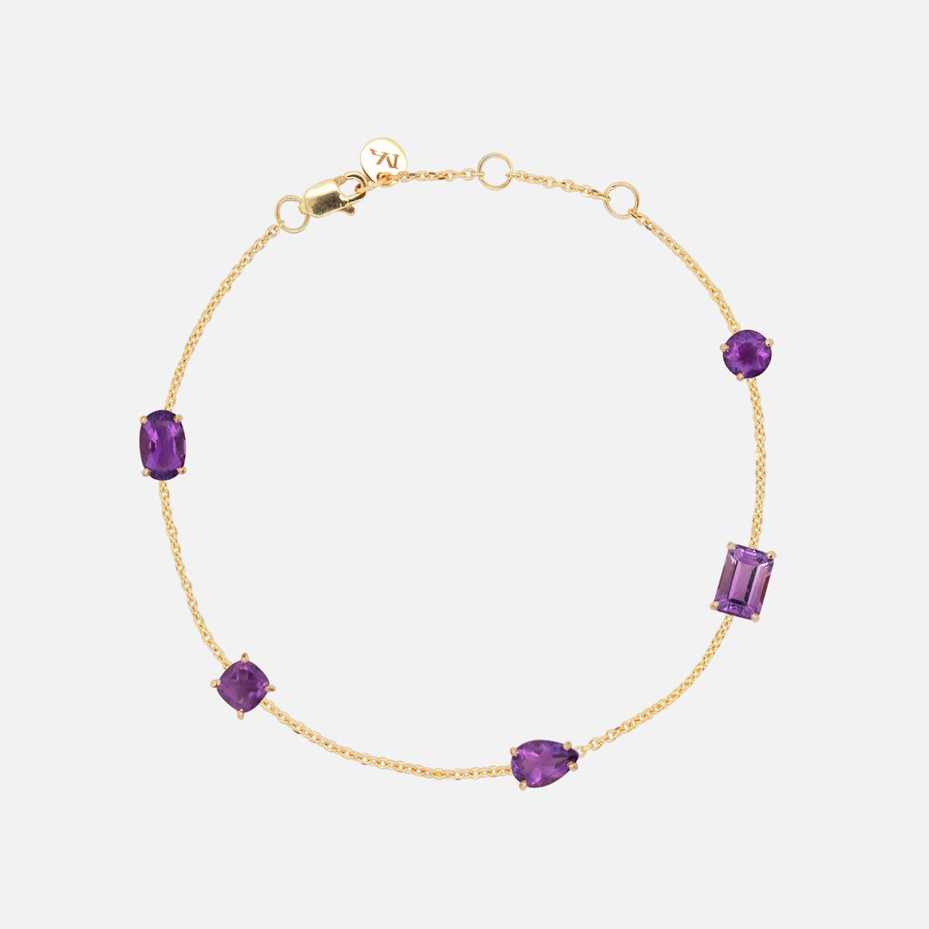 Brazalete Birthstone Oro Amarillo 14K con Amatista.
