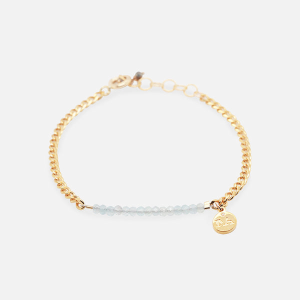 Pulsera Birthstone Plata .925 con Chapa de Oro 14K y Piedras Naturales Aquamarinas