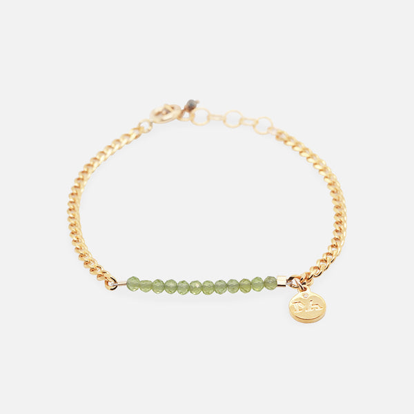 Pulsera Birthstone Plata .925 con Chapa de Oro 14K y Piedras Naturales Peridotos
