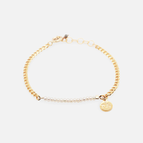 Pulsera Birthstone Plata .925 con Chapa de Oro 14K y Piedras Naturales Perlas 