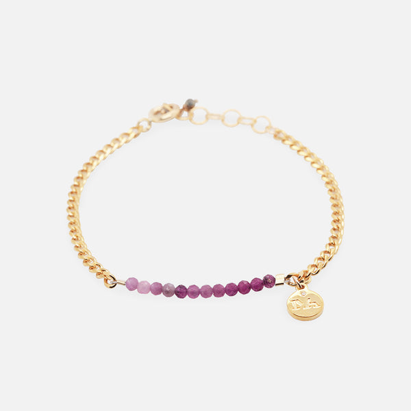 Pulsera Birthstone Plata .925 con Chapa de Oro 14K y Piedras Naturales Rubíes