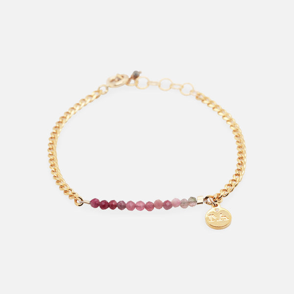 Pulsera Birthstone Plata .925 con Chapa de Oro 14K y Piedras Naturales Turmalinas