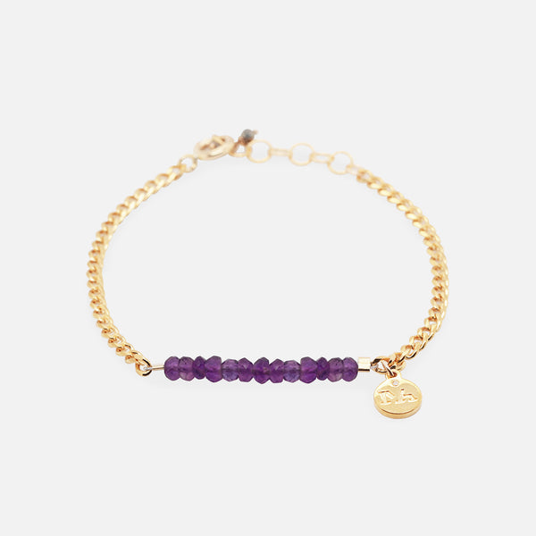 Pulsera Birthstone Plata .925 con Chapa de Oro 14K y Piedras Naturales Amatistas
